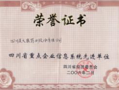 2006年2月我公司被四川省經貿委評為重點企業信息系統先進單位